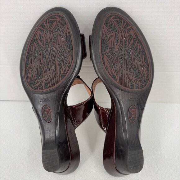 Sofft Anita Slide Sandal Size 9 Brown Copper Metallic Wedge Patent Leather Mule - Picture 3 of 11
